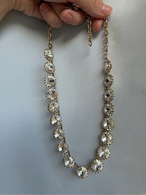 J.Crew Gold Tone Oversized Clear Crystal Round Riviere Collar Necklace Statement